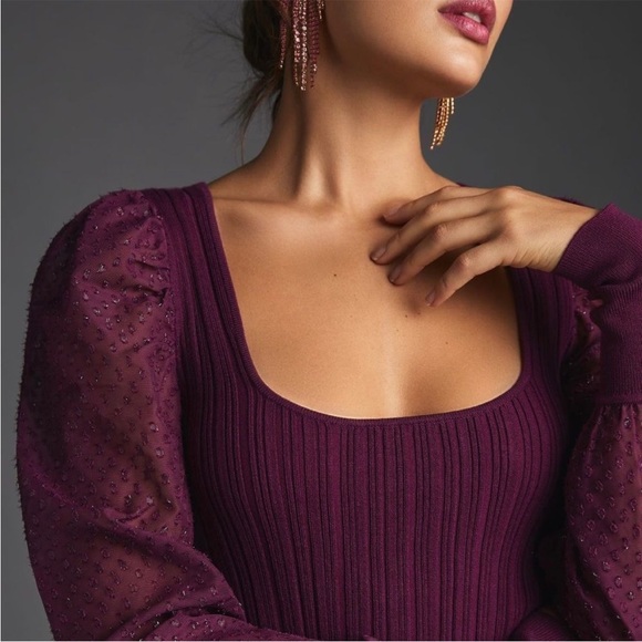 NWT Anthropologie Plum/Purple Long sleeve Sweater - Picture 4 of 14